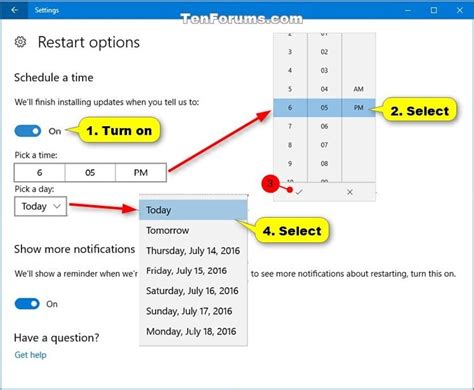 how to set restart time in windows 10