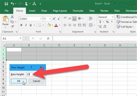 how to set row height and width in excel