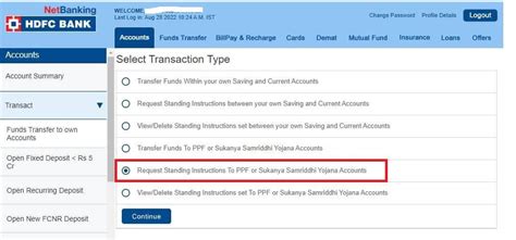 how to set standing instruction in hdfc netbanking
