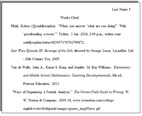 how to set up a work cited page in mla format