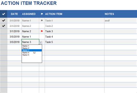 how to set up an action log in excel