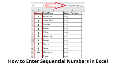 how to set up sequential numbering in excel