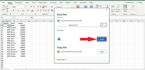 how to share excel file link in email