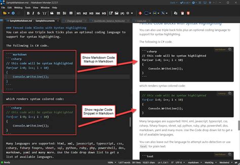 how to show code snippet in markdown