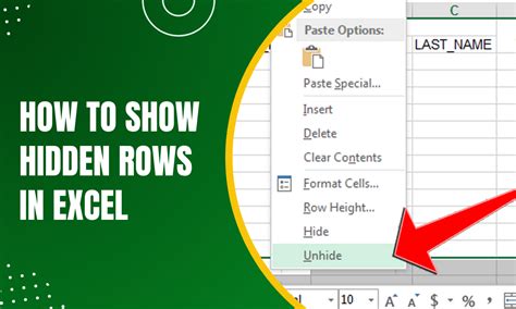 how to show hidden row 1 in excel