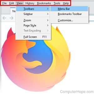 how to show menu bar in firefox
