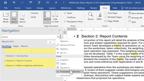 how to show navigation bar in word
