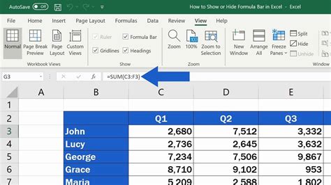 how to show or hide the formula bar in excel