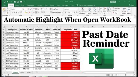 how to show past due dates in excel