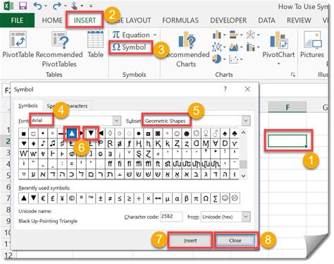 how to show symbol in excel formula