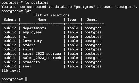 how to show tables in postgresql database in linux