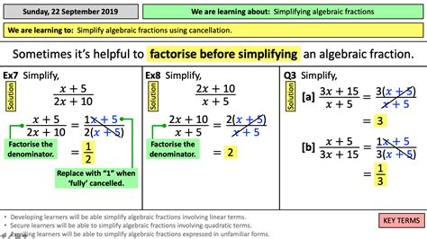 Simplifying algebraic fractions Teaching Resources
