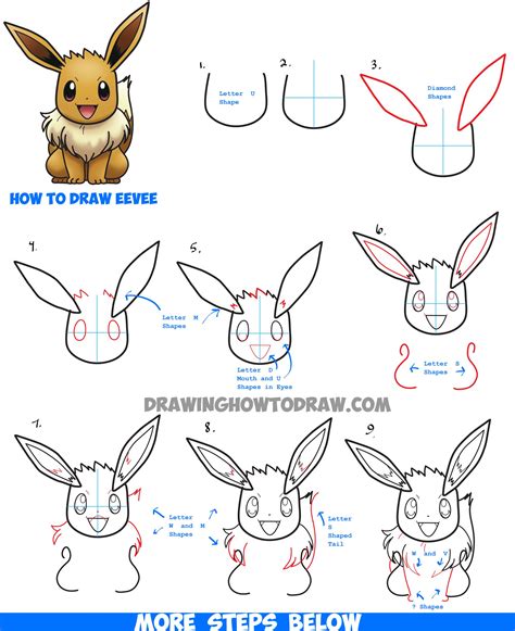 how to sketch draw shiny eevee step by step