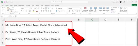 how to skip a line in excel box