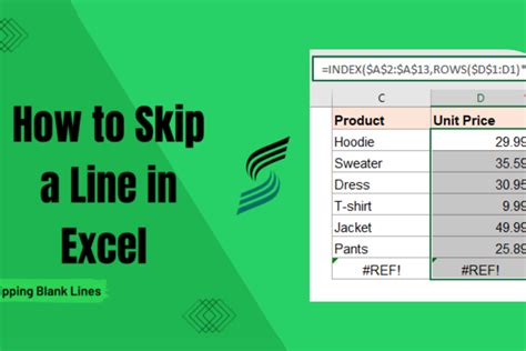 how to skip a line in excel formula bar