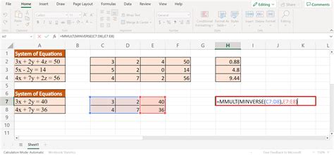 how to solve algebraic equations in excel