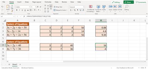 how to solve matrix equations in excel