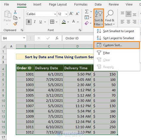 how to sort date time in excel