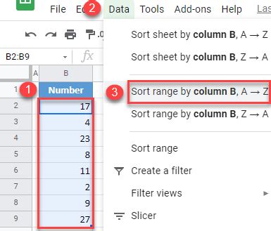 how to sort range by number in google sheets