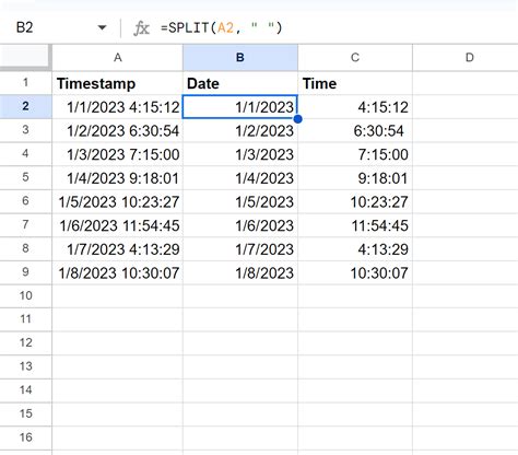 how to split date and time in google sheets