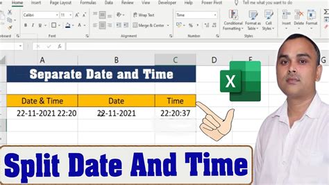 how to split day date and time in excel