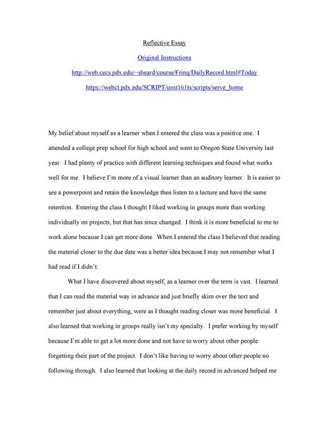 how to start a reflection paper example