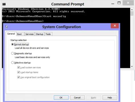 how to start system configuration utility from command prompt
