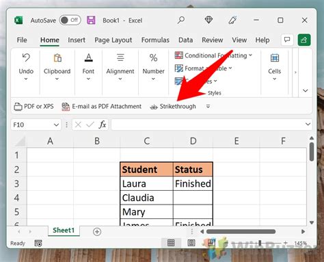 how to strike out text in excel cell