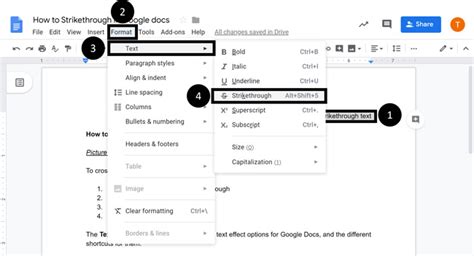 how to strike through text in google docs keyboard shortcut