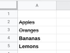 how to strike through text on google sheets