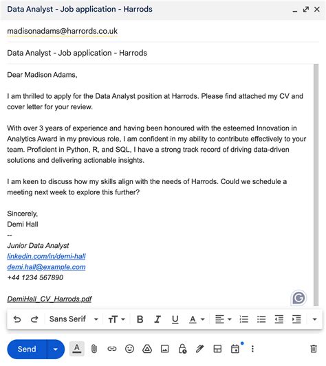 how to submit cv via email example