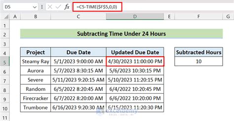 how to subtract 5 hours from a date time in excel