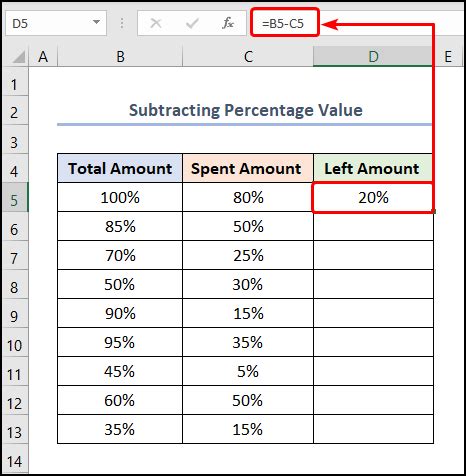 how to subtract a percentage from a number in excel formula