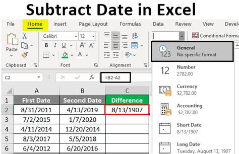 how to subtract number of days from two dates in excel