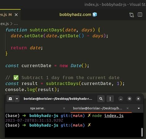 how to subtract one day from current date in javascript