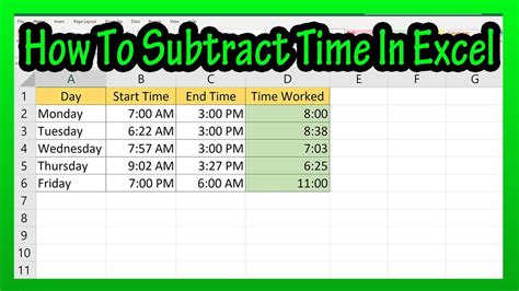 how to subtract time in 24 hour format in excel