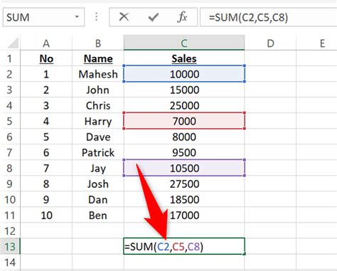 how to sum a long column in excel