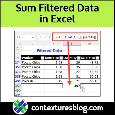 how to sum up filtered data in excel