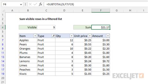 how to sum up in excel with filter