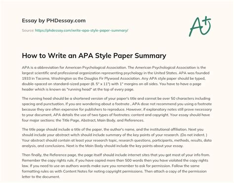 how to summarize an article in apa format