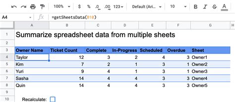 how to summarize data from multiple sheets in google sheets
