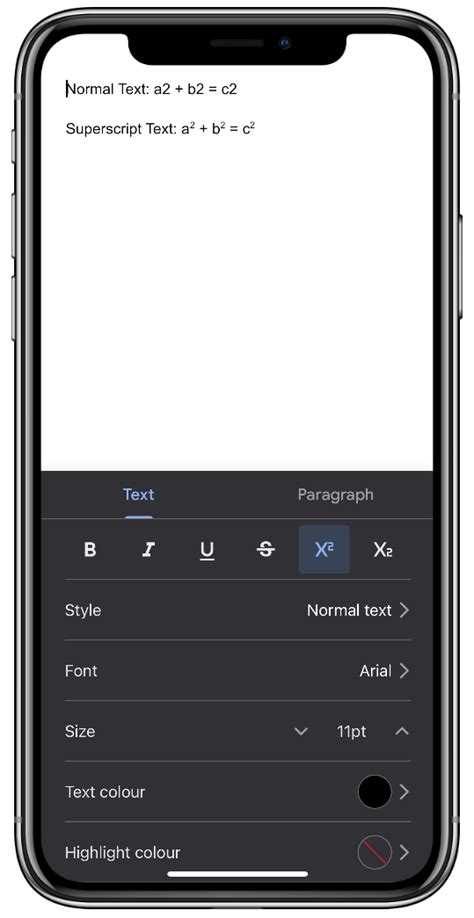 how to superscript in google docs mobile