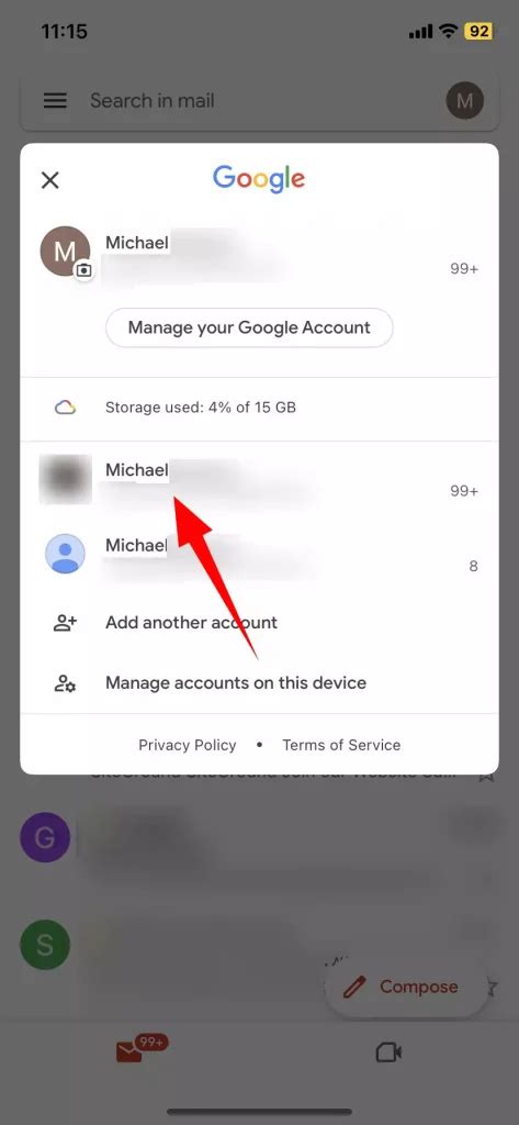 how to switch between gmail accounts on app