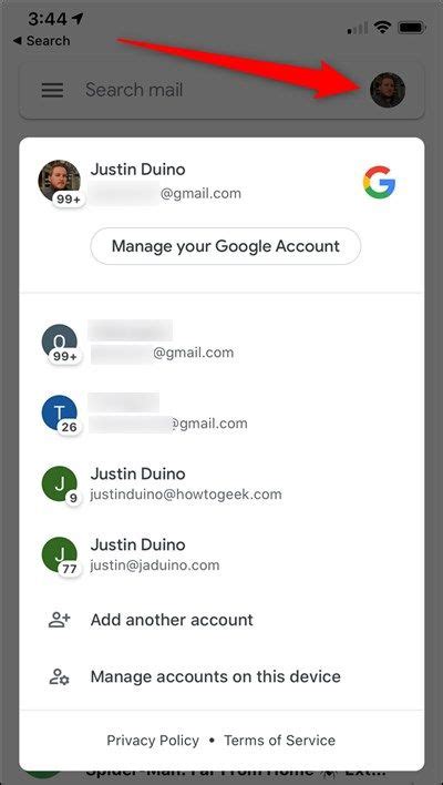 how to switch between gmail accounts on iphone