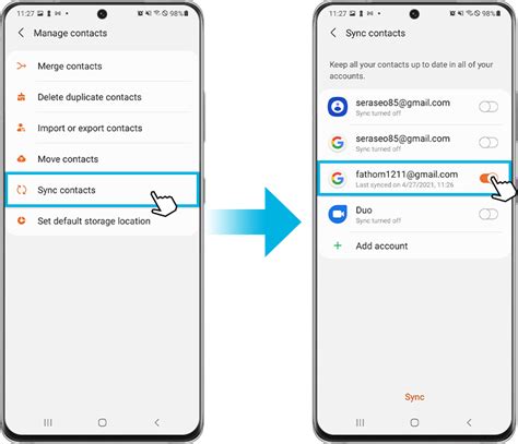 how to sync contacts from phone to email
