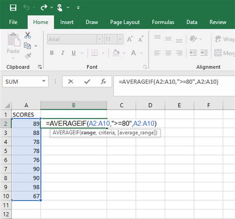 how to take average of cells in excel