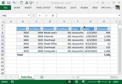 how to total rows in excel
