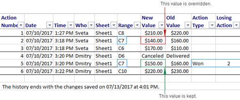 how to track change history in excel