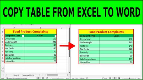 how to transfer table from excel into word