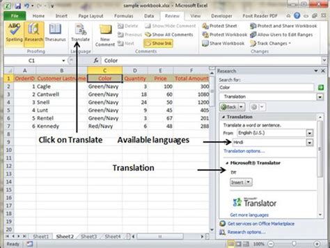 how to translate language in excel sheet